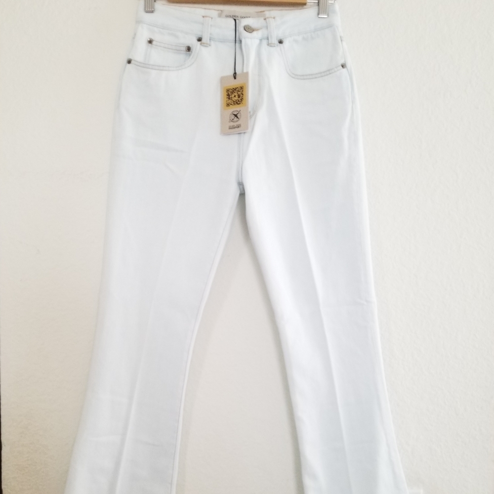 Golden Goose High Rise Boot Cut Jeans Light Wash Bleached Blue Size 26 - Picture 2 of 13